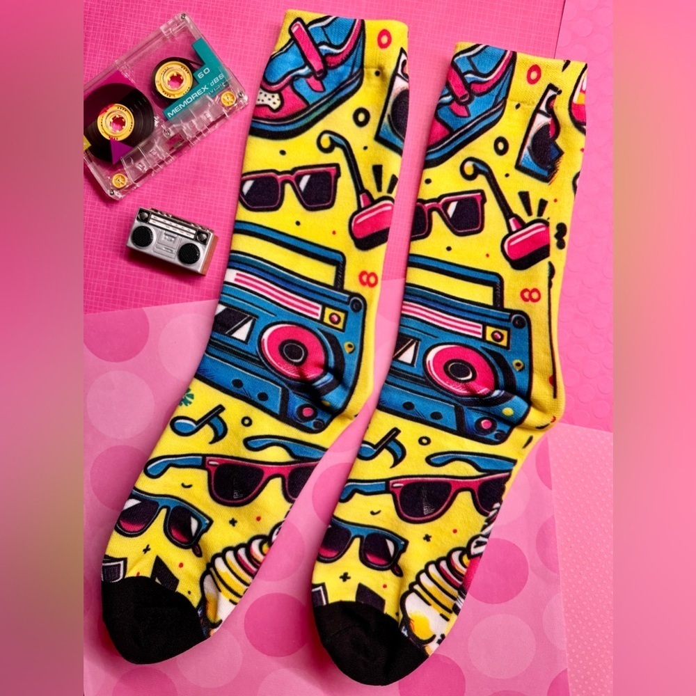 New Retro 80s 90s Style Boombox Sunglasses Music Women’s Size L (8-11) Socks